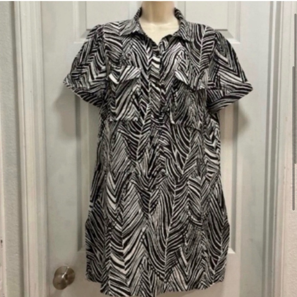 Zara Black and White Palm Print/Tropical Linen Summer Dress - Size XL - EUC - Picture 3 of 7